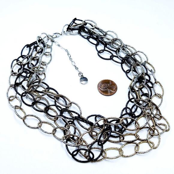 Alfani Black & Gold Metallic Chain Five Strand Necklace, 21 Inches - Picture 5 of 8